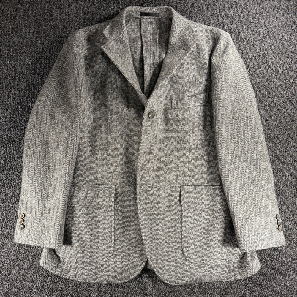 Proper Cloth Mens 50R Grey Herringbone Shetland Tweed Wool 3 Button‎ Sport Coat